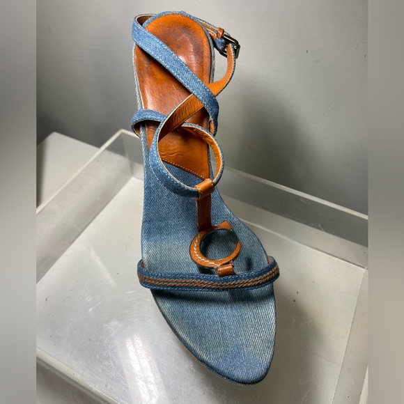 DIOR shoes /DIOR blue denim wedge platform sandals sz 40 us 9.5 made in italy - Picture 13 of 14